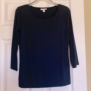 NWOT Charter Club navy sleeved pull over top. Excellent condition